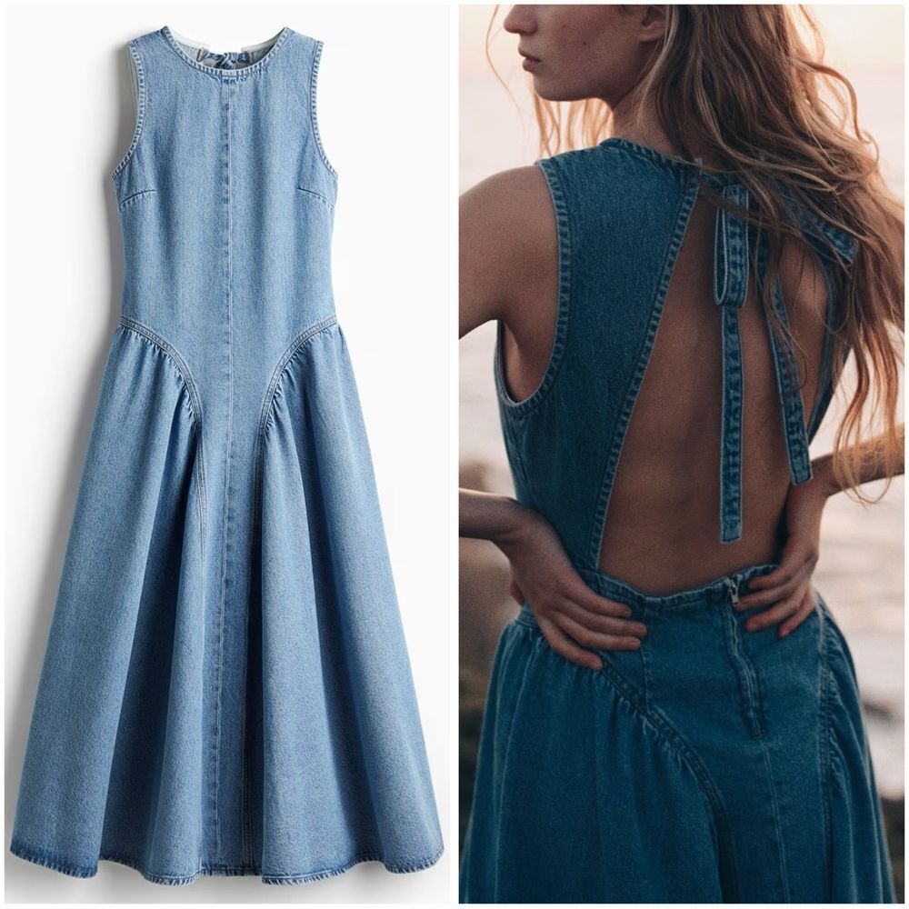H&M Denim Open-Back Paneled Dress New - Picture 1 of 8